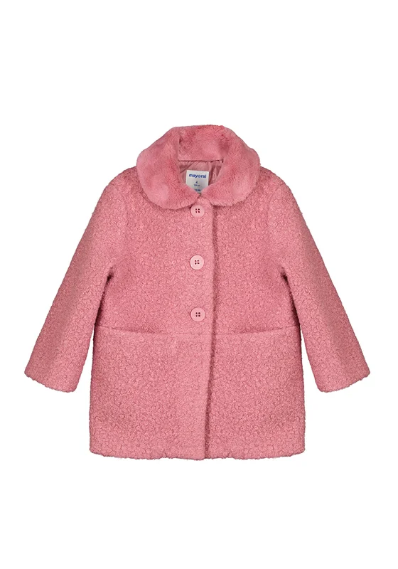 Mayoral Girl Long Sleeve Shearling Coat, Pink