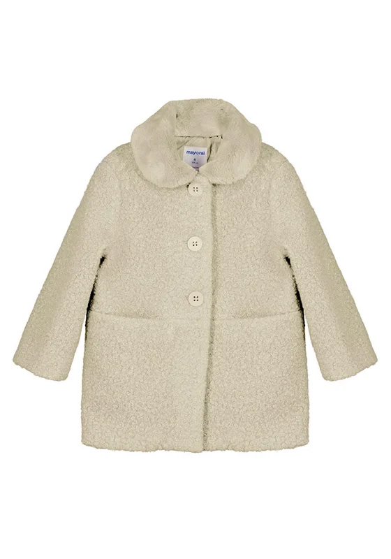 Mayoral Girl Long Sleeve Shearling Coat, Cream