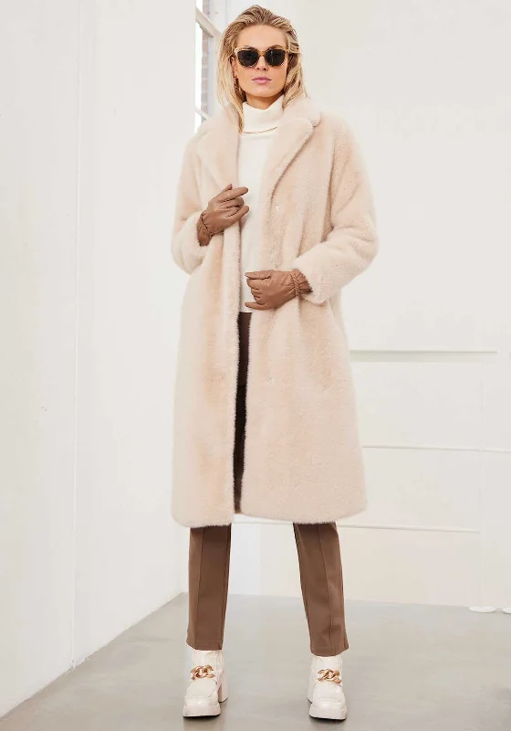 Micha Faux Fur Long Coat, Beige