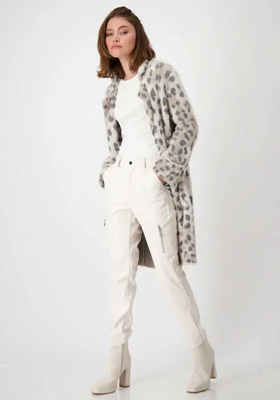 Monari Leopard Fluffy Knit Coat, Beige