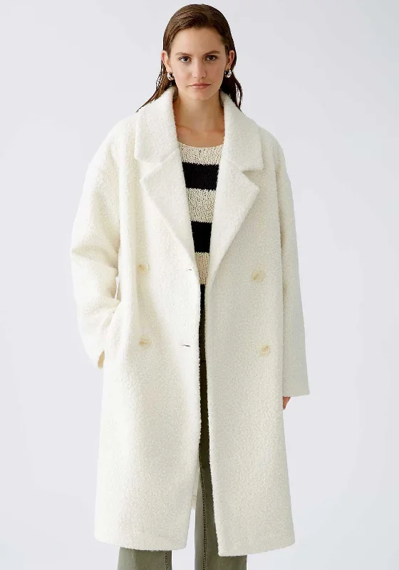 Oui Boucle Double Breasted Coat, White