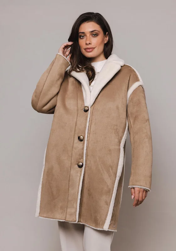 Rino & Pelle Janneke Faux Fur Lined Coat, Cookie Brown