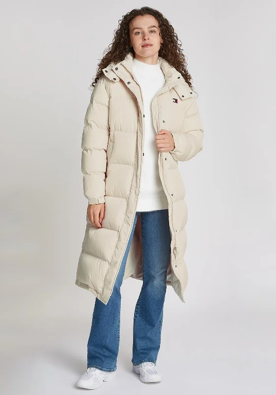 Tommy Jeans Womens Alaska Puffer Long Coat, Beige