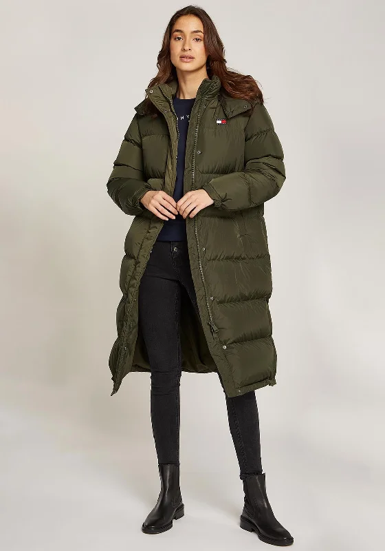 Tommy Jeans Womens Alaska Puffer Long Coat, Green