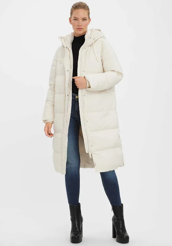 Vero Moda Erica Holly Long Puffer Coat, Cream