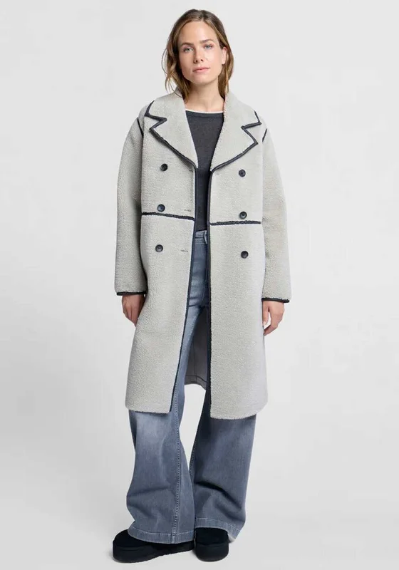 Yaya Grey Sherpa Double Breasted Coat, Grey