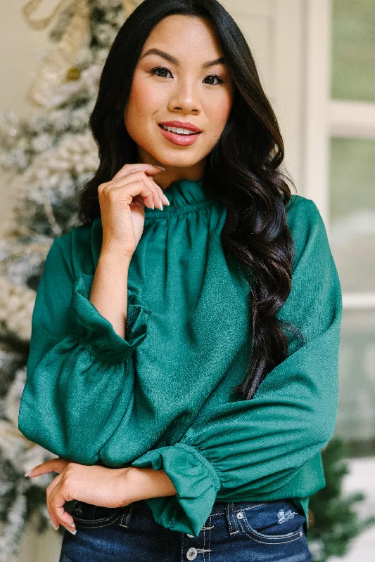 Tried and True Emerald Green Ruffled Blouse