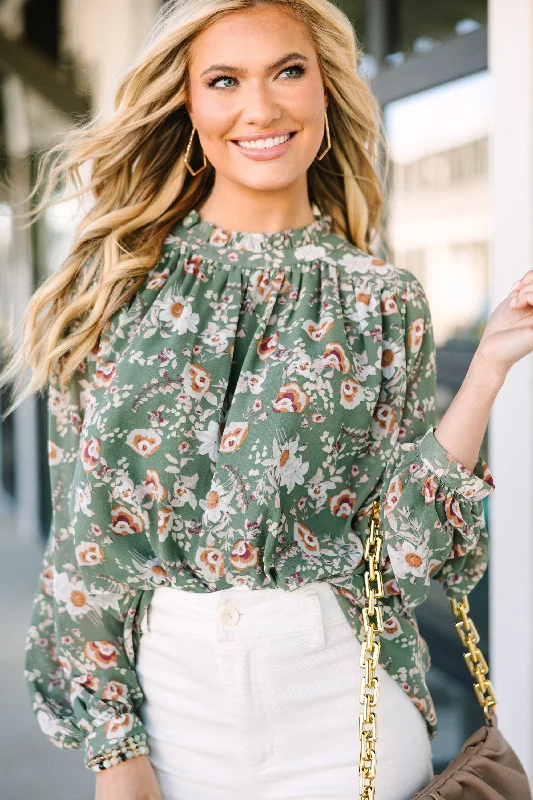 Day By Day Sage Green Floral Blouse