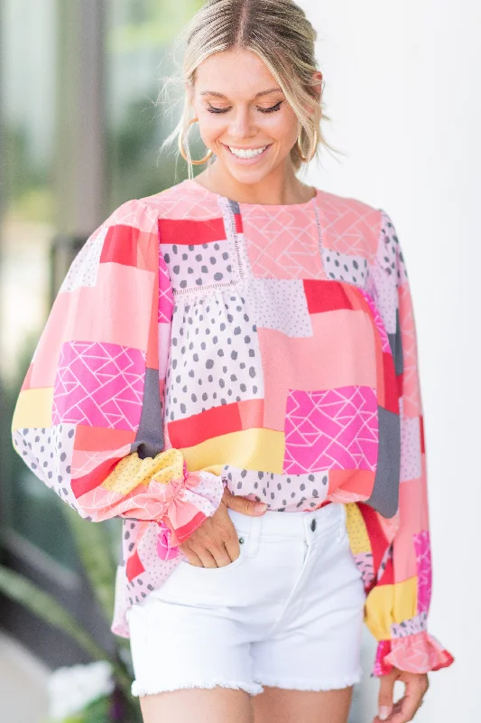 Do Your Best Pink Abstract Patchwork Blouse