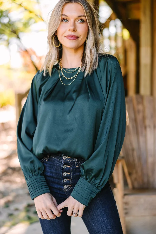 On The Lookout Hunter Green Satin Blouse