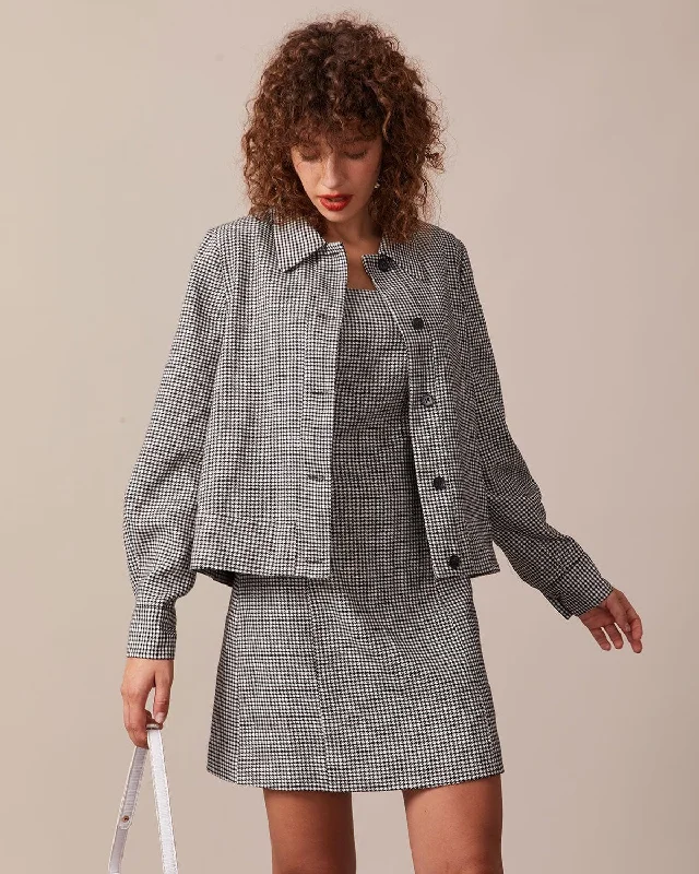 The Black Lapel Houndstooth Button Jacket