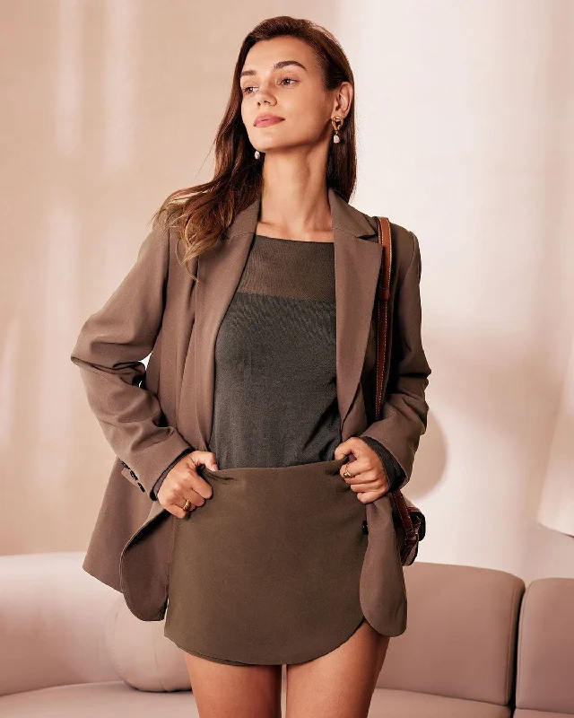 The Coffee Lapel Button Wide-waisted Blazer