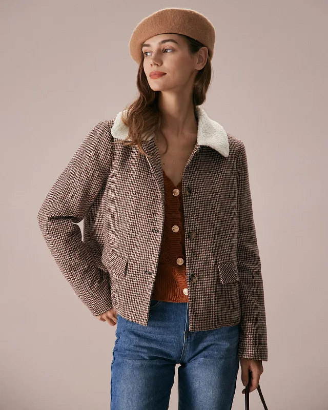 The Coffee Lapel Teddy Houndstooth Jacket