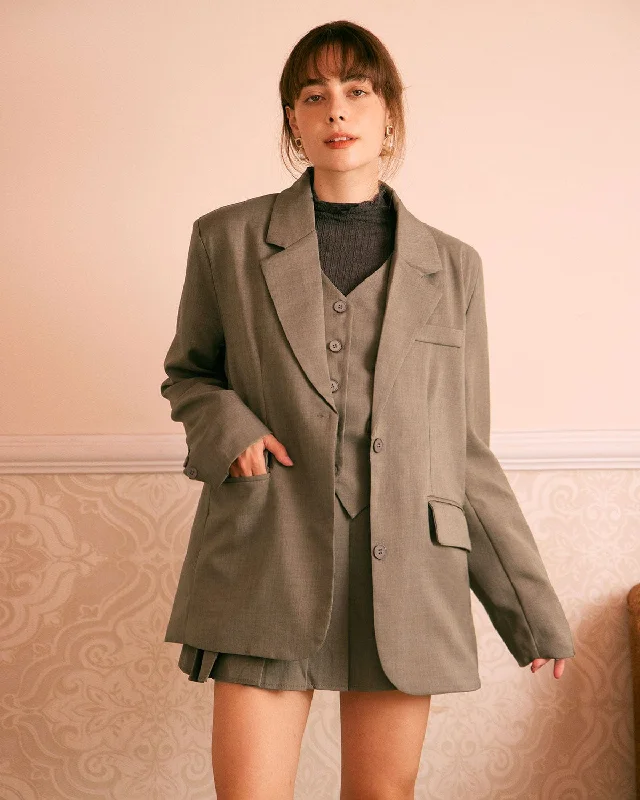 The Khaki Lapel Button Wide-waisted Blazer