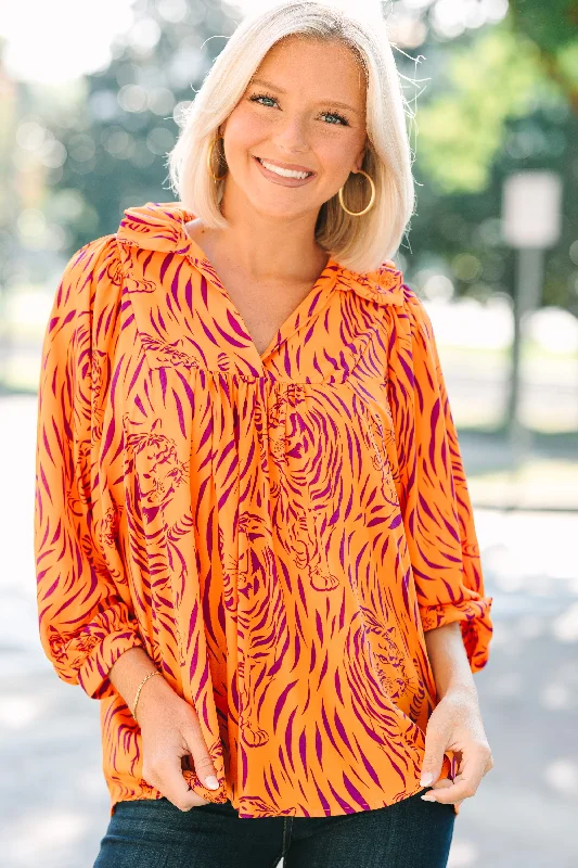 The Morgan Orange And Purple Tiger Blouse