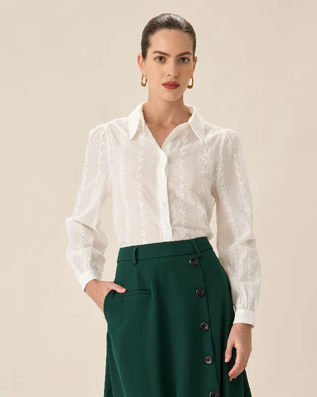 White Jacquard Button-Up Shirt